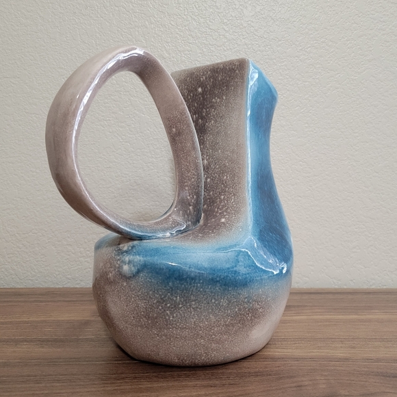 Vintage Studio Art Pottery Vase Blue Gray 9in Pitcher 1960s Bauhaus Design - Picture 6 of 11